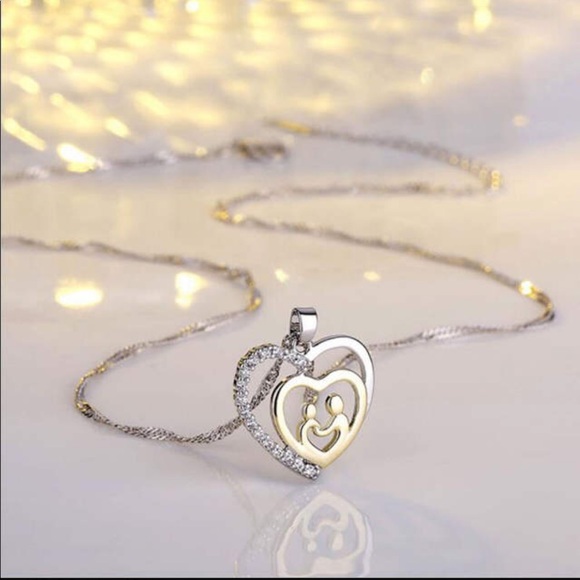 Jewelry - Sterling Silver/Gold Heart Mother/Child Necklace.